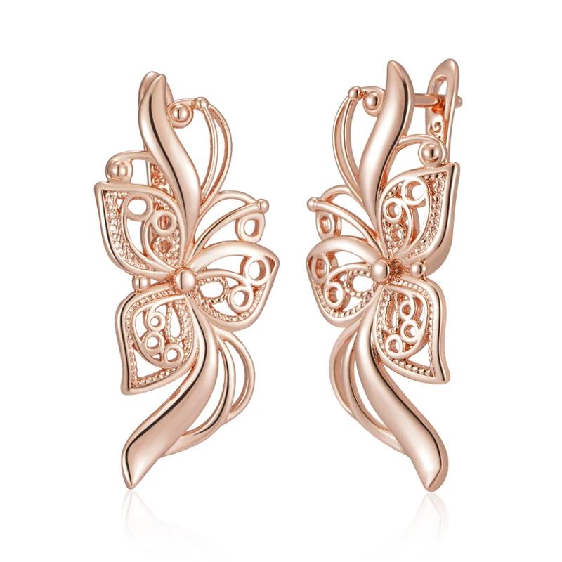 Elegant Light Luxury Rose Golden Floral Hollow Earrings